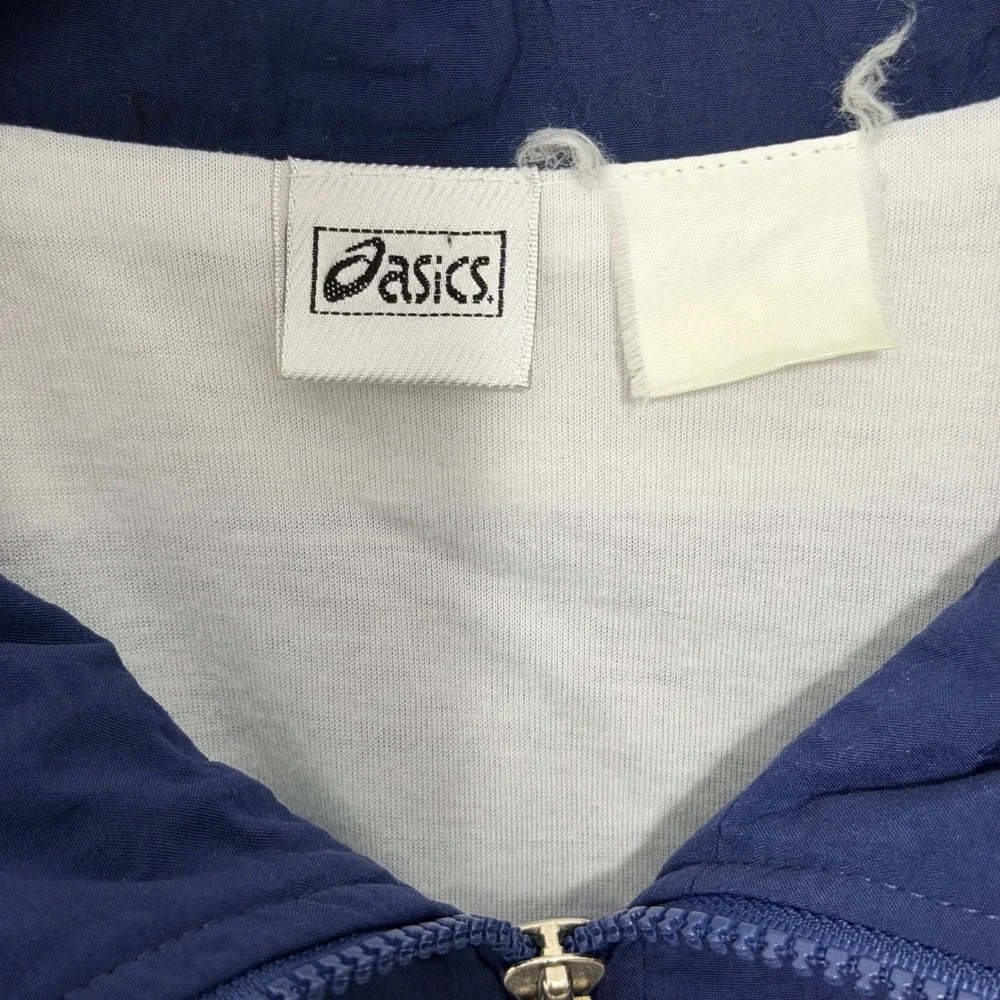Vintage Asics Windbreaker Jacket‎ Mens L Navy Blue White Colorblock Zip
